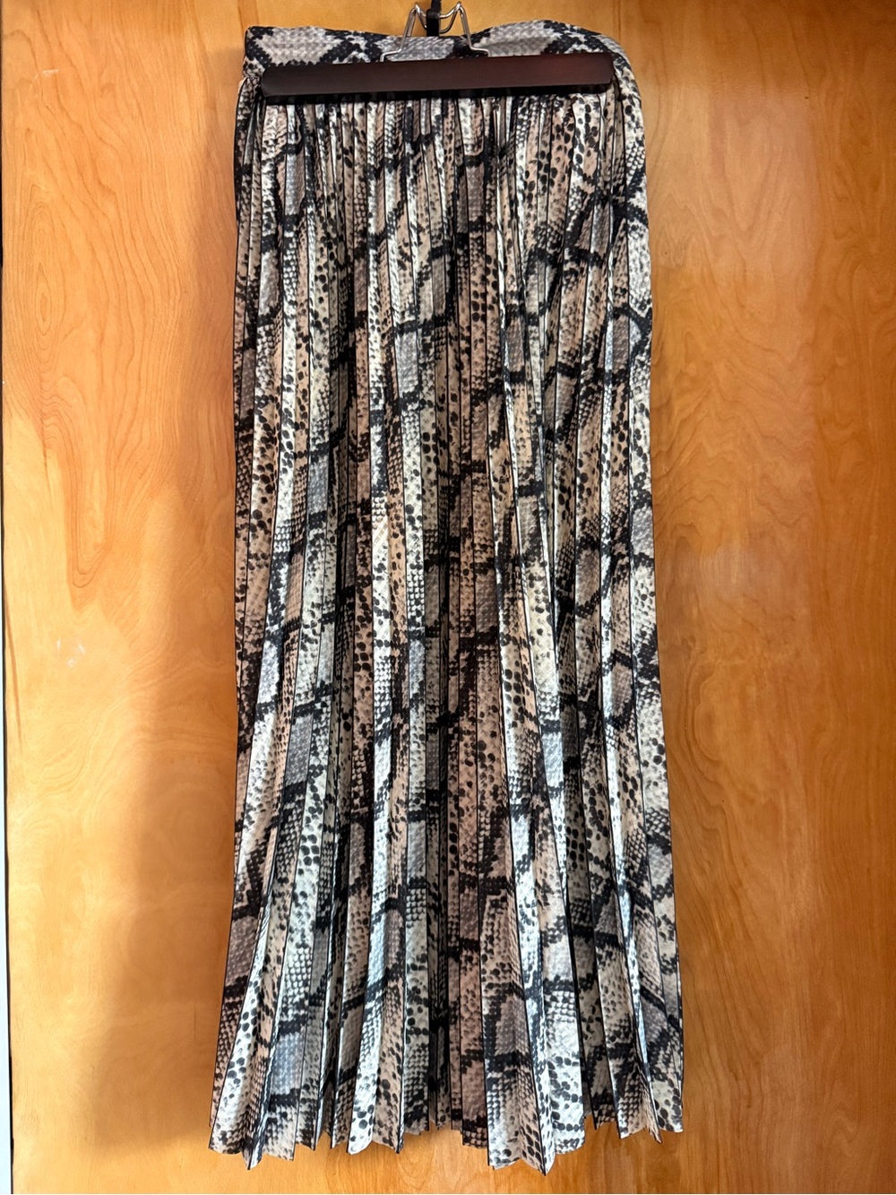 Pleated Snake-Print Midi Skirt